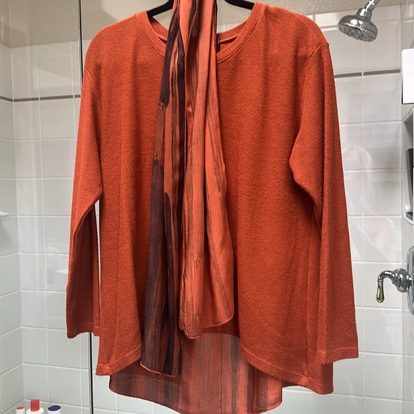 Rust Color Sweater with Scarf. Made in Italy. Size S - Picture 1 of 6